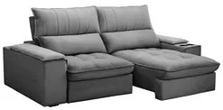 Sofá Retrátil 3 Lugares com Porta Copo 230cm Andes F05 Veludo Cinza -