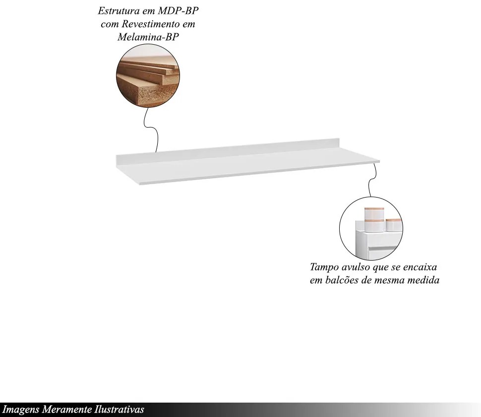 Tampo para Balcão de Cozinha com Rodapé Torfi 100cm MDP/BP Branco G96 - Gran Belo