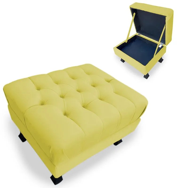 Puff Baú Decorativo Luis XV Capitonê 60x50cm Suede Amarelo - Sheep Estofados - Amarelo