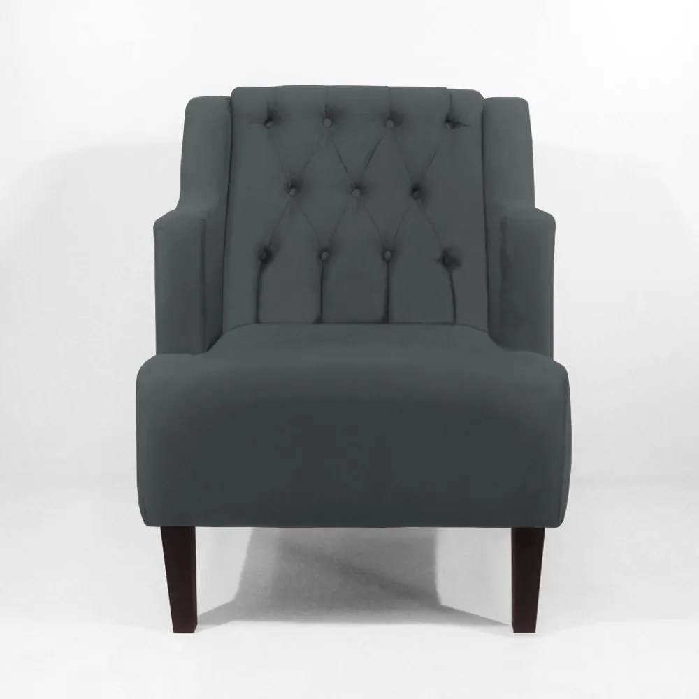 Poltrona Classic Suede Cinza Grafite Pés Palito Sala, Quarto, Decoração