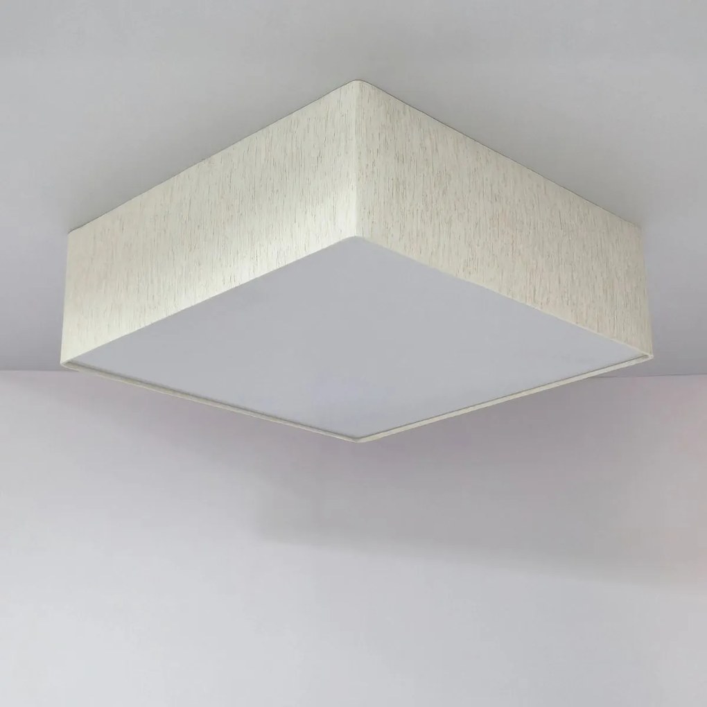 Plafon Quadrado Md-3002 Cúpula em Tecido 50x50x15cm Linho Bege - Bivolt