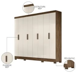 Guarda Roupa Casal 8 Portas 4 Gavetas 236cm Ágata Z17 Castanho Wood/Of