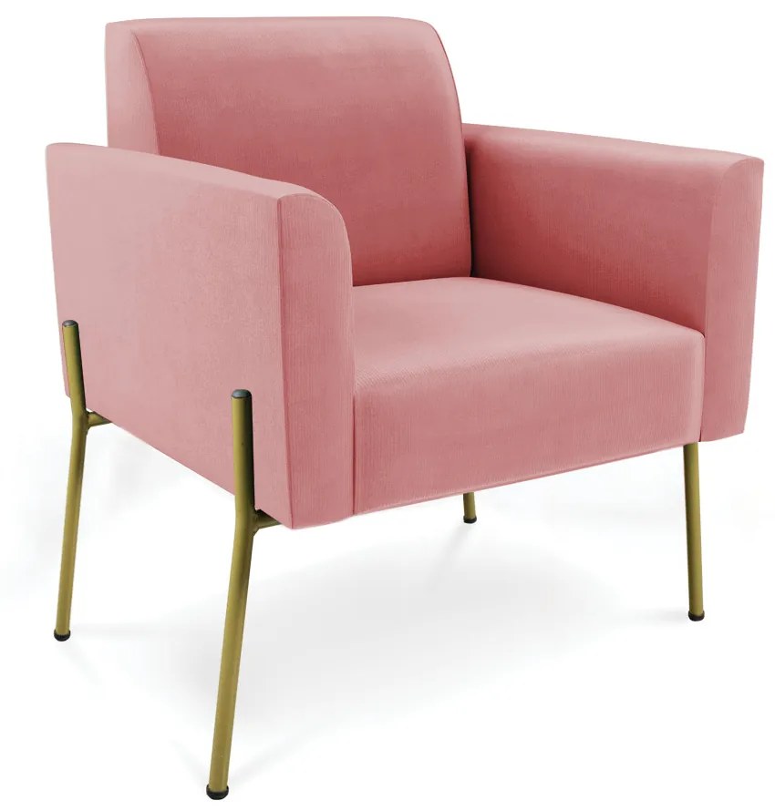 Poltrona Pé de Ferro Dourado Decorativa Marisa Suede Rosê D03 - D'Rossi
