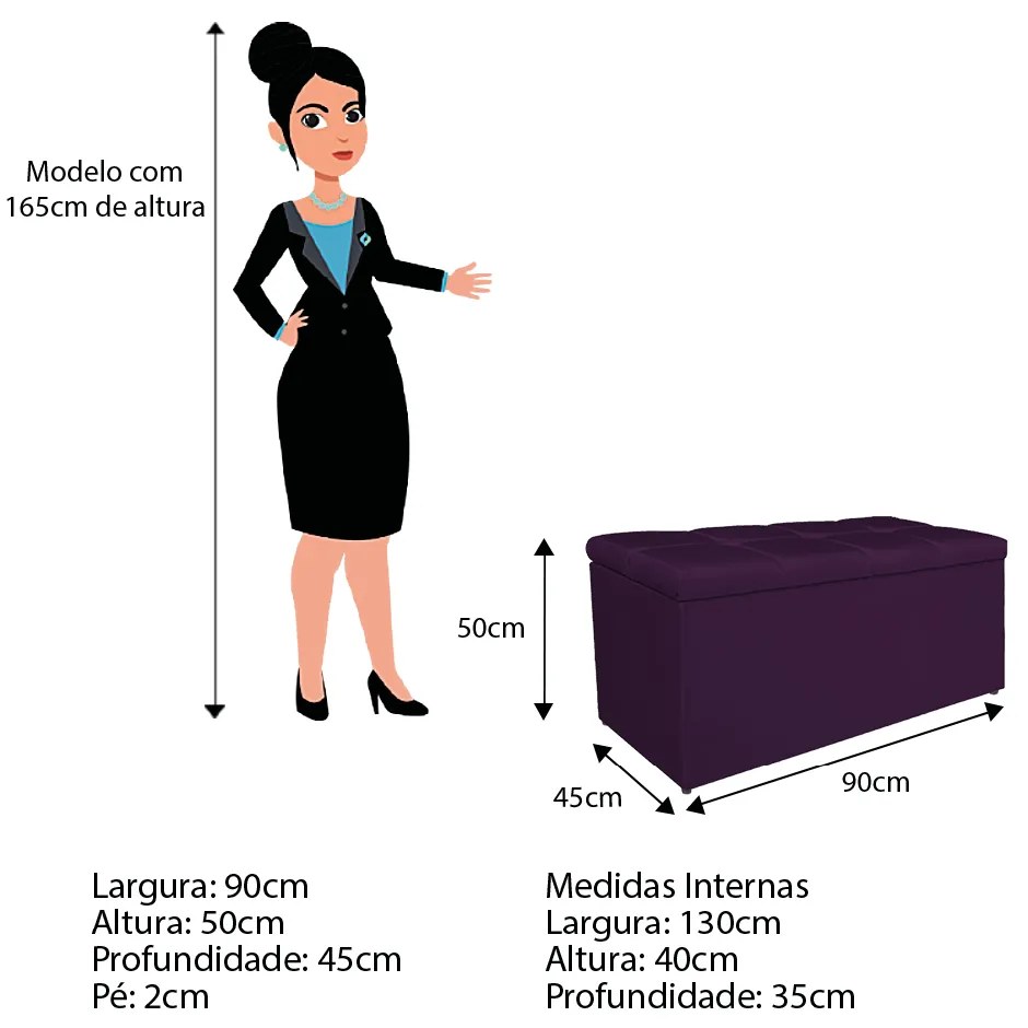 Calçadeira Estofada Manchester 90 cm Solteiro Suede Roxo - ADJ Decor