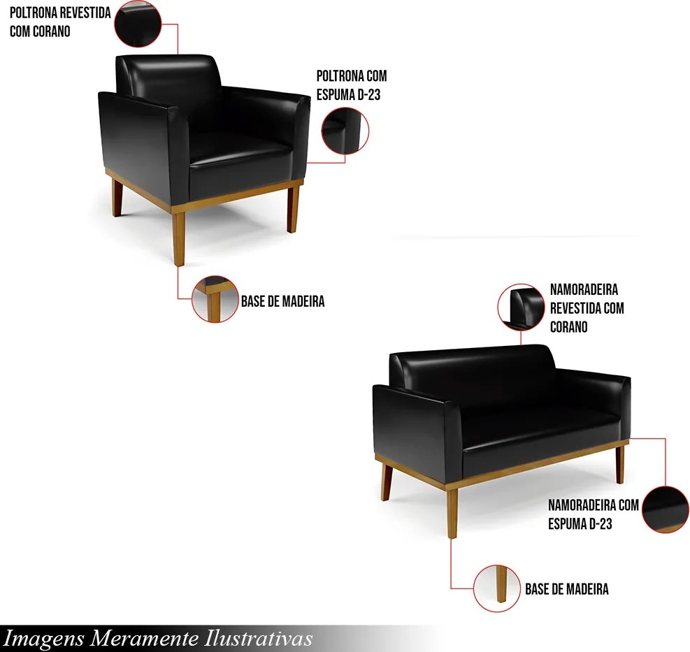 Kit 2 Poltronas Decorativas Isabella Pés Fixo em Madeira Castanho PU Preto Brilho G19 - Gran Belo