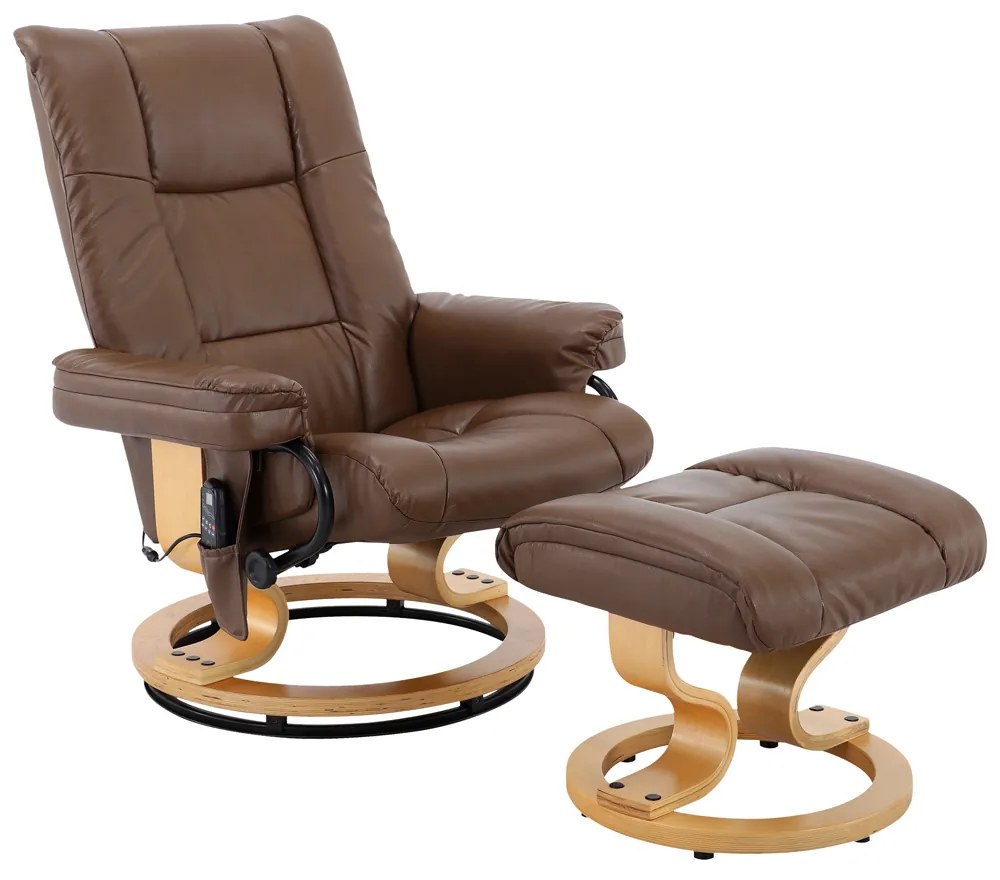 Poltrona de Massagem Tustin Elétrica Reclinável Giratória PU Sintético Marrom Vintage G56 - Gran Belo