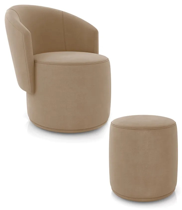 Poltrona e Puff Redondo Orgânico para Sala Malu Suede M11 - D'Rossi - Marrom Rato