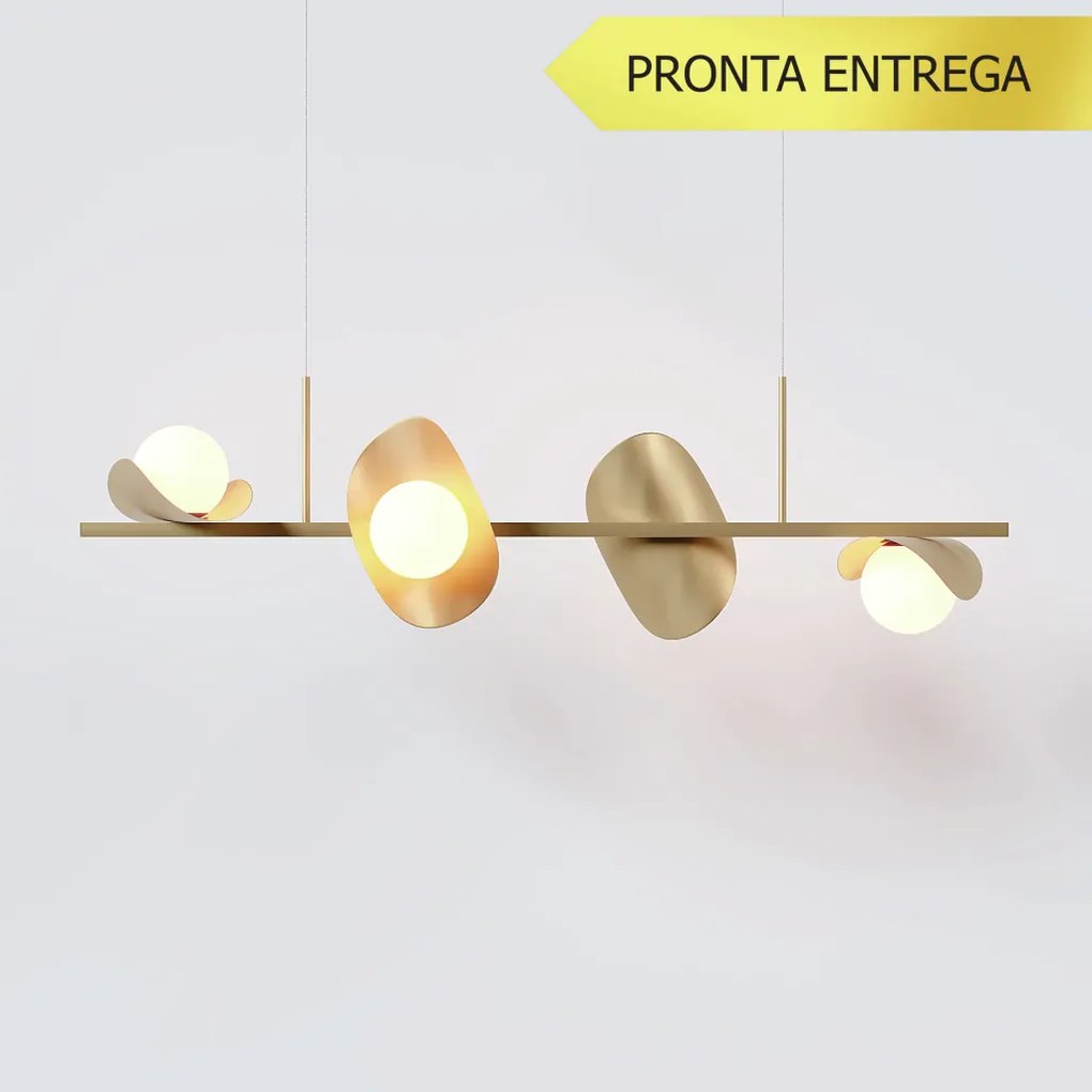 Pendente Calandra Irregular Linear 27X21X95Cm Alumínio E Globo Ø10Cm F... (PRETO / CHAMPANHE, FOSCO)