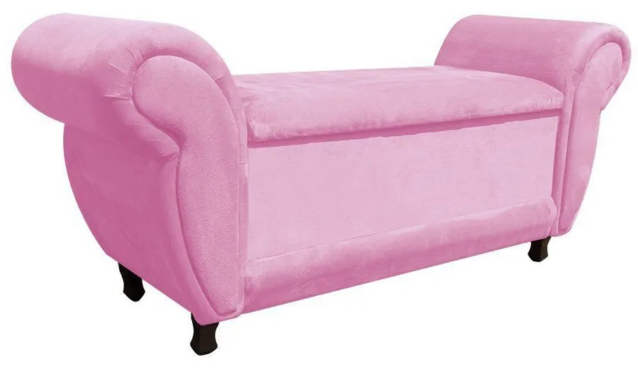 Recamier com Baú Itália Namoradeira Calçadeira Suede Rosa Bebê - D'Rossi