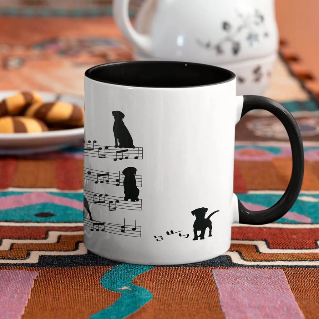 Caneca Cachorro Musical Dog Lover Nerd Branca com Alça Preta