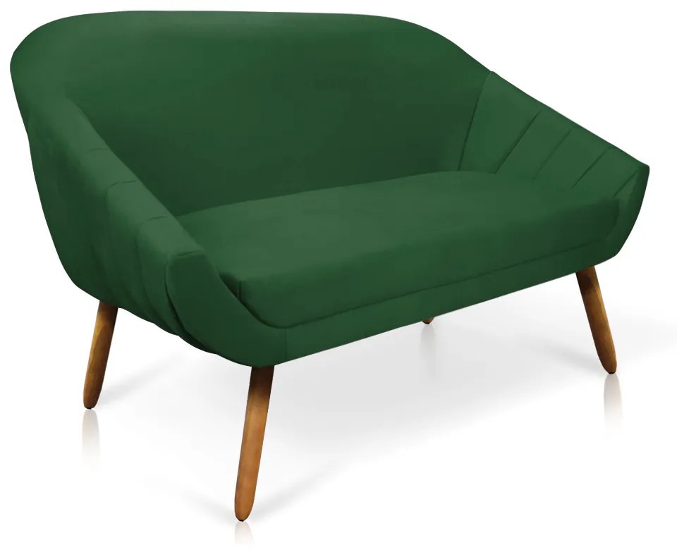Kit 01 Namoradeira 02 Lugares e 01 Poltrona Giratória Giovana Suede Base Madeira MM30 - D'Rossi - Verde