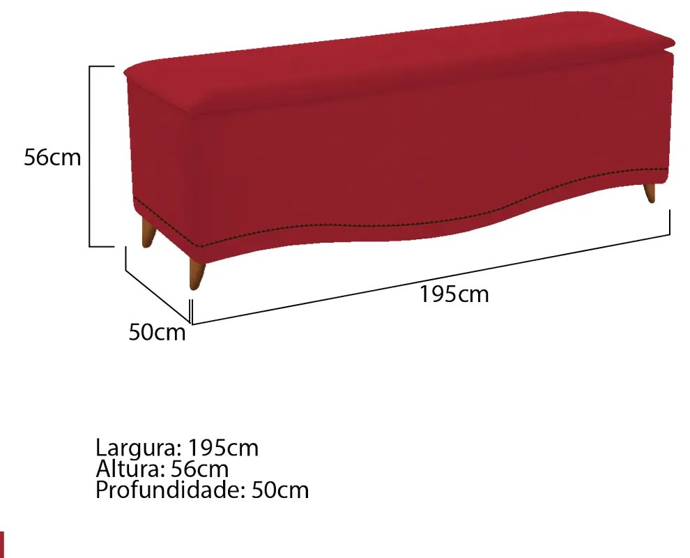Calçadeira Estofada Yasmim 195 cm King Size Suede Vermelho - ADJ Decor