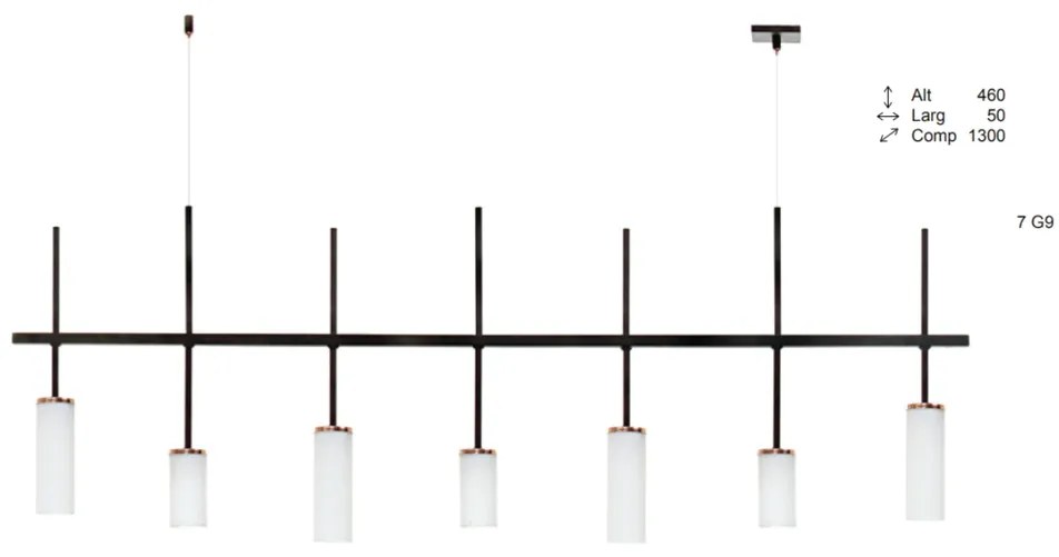Pendente Fence Retangular Vidro Tubo Haste Assimetrico 130X05X46Cm 7Xg... (GRAFITE)