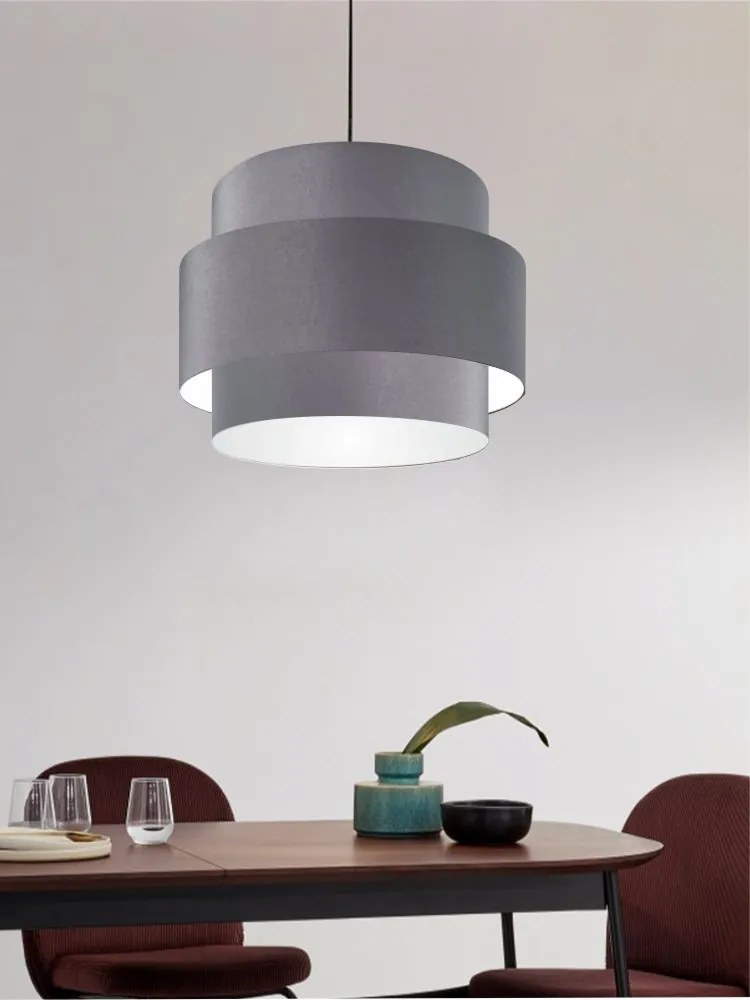 Lustre Pendente Cilíndrico Md-4384 Cúpula em Tecido Cinza Tam 50cm