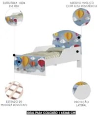 Mini Cama Infantil 148x68cm Com Proteção Lateral Balões K06 - Mpozenat