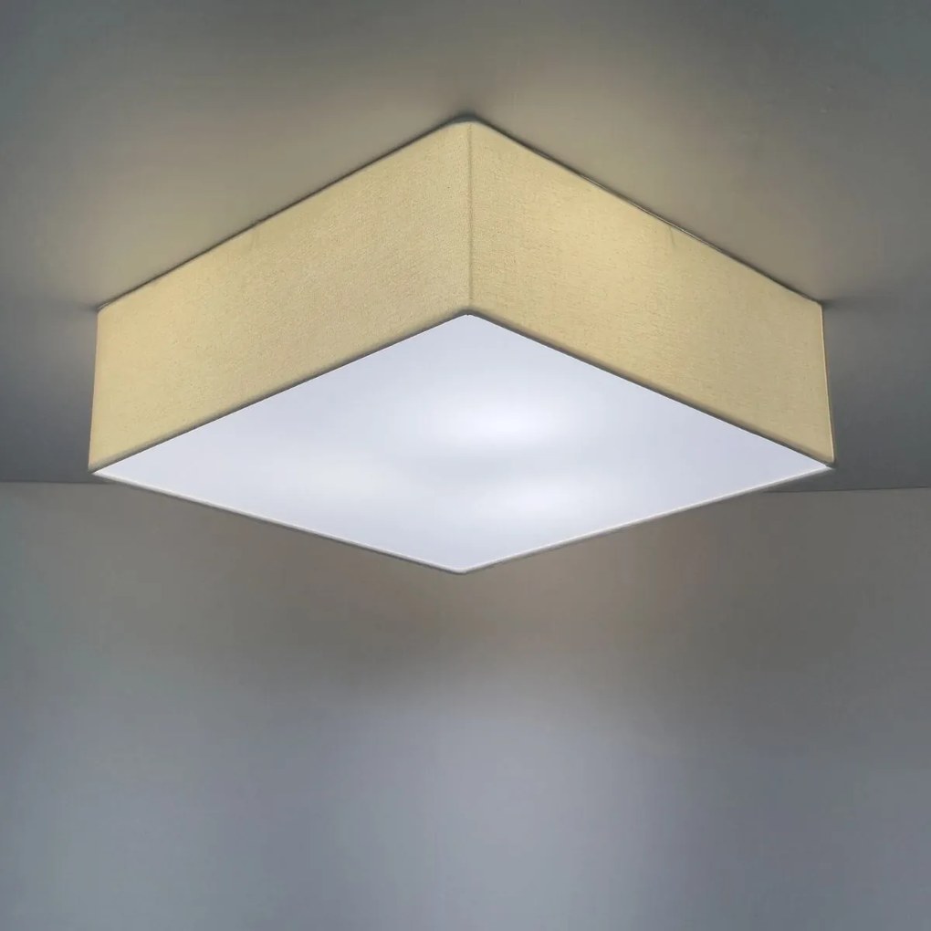 Plafon Quadrado Md-3002 Cúpula em Tecido 50x50x15cm Algodão Crú - Bivolt