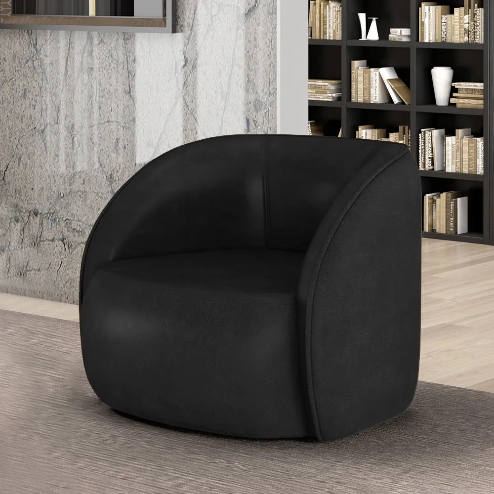 Poltrona Decorativa Sala de Estar Clarke PU Preto Manchado G45 - Gran Belo