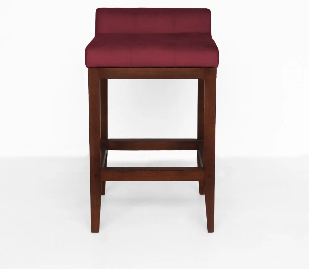 kit 2 Banquetas Alta Lotus Base Madeira Maciça Estofada Suede Bordô