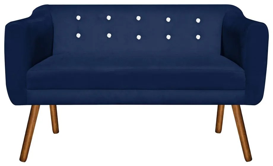 Kit 01 Namoradeira 02 Lugares e 02 Poltronas Giratória Julia Suede Azul Marinho com Strass Base Madeira MM30 D'Rossi