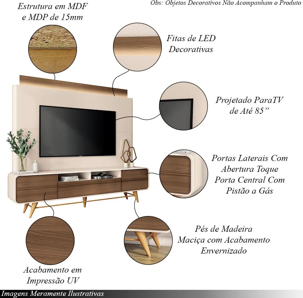 Home Theater Decorativo Majestade c/LED para TV até 85 Polegadas Off White/Castanho G26 - Gran Belo