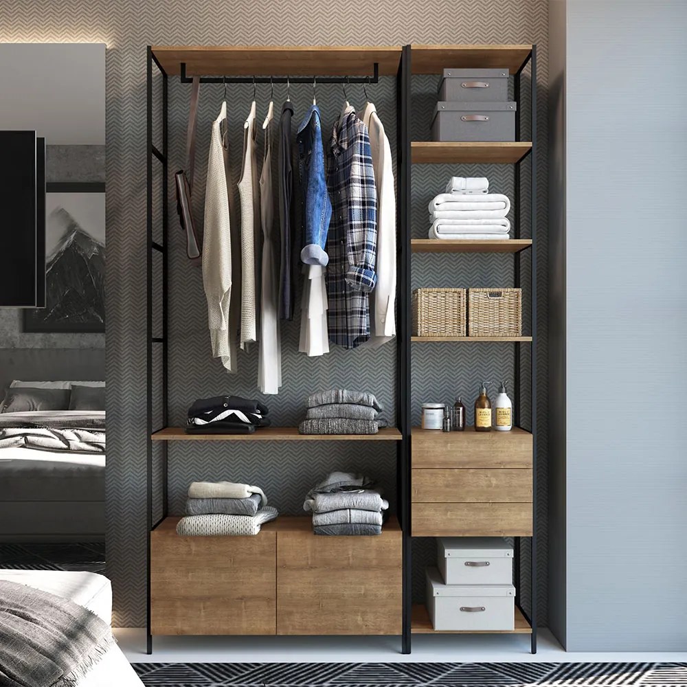 Guarda Roupa Closet Modulado Steel Quadra Estilo Industrial Vermont e Preto - D'Rossi