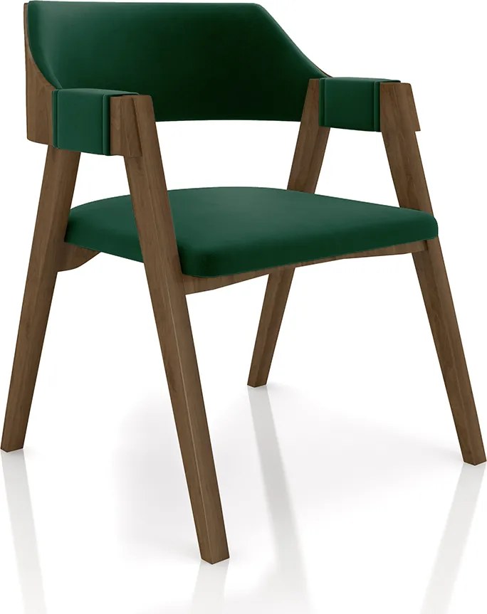 Kit 4 Cadeiras Sala de Jantar e Jogos Carteados Madeira Maciça Poker Veludo Verde/Nogueira G42 - Gran Belo