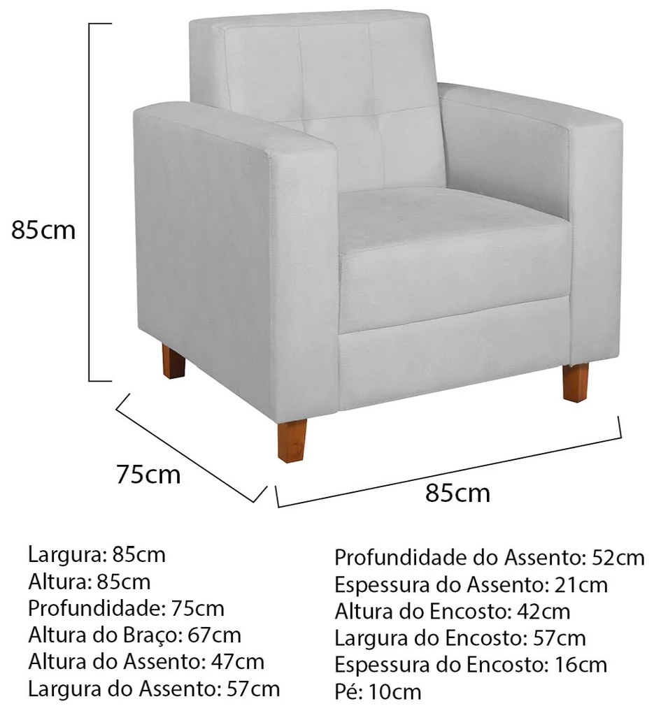 Kit Sofá 2 Lugares e Poltrona Denver Corano Branco - ADJ Decor