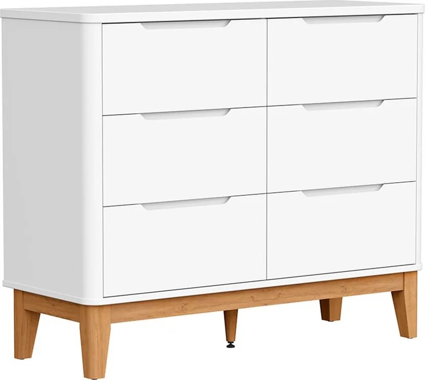Cômoda Boom 6 Gavetas com Pés Square Mel - Branco Fosco