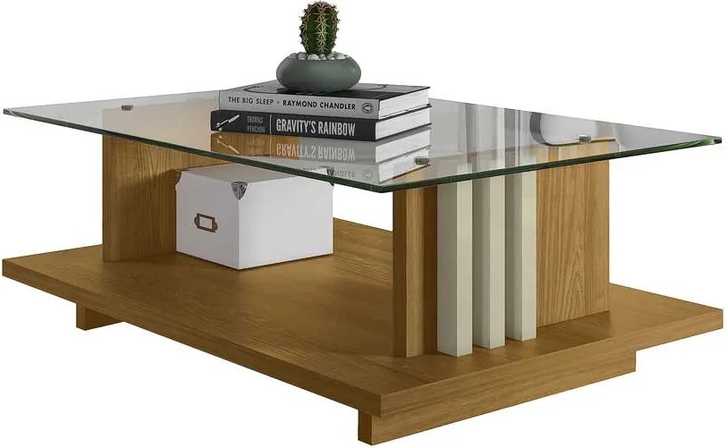 Mesa de Centro Decorativa Tampo em Vidro Gusmao MDP Cumaru/Opala G97 - Gran Belo