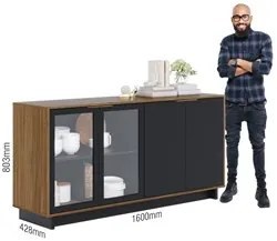 Conjunto Sala de Jantar Cristaleira Tijuca e Buffet Vicky C05 Preto Fo