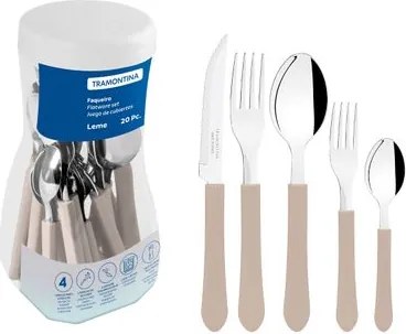 Faqueiro Tramontina Leme Aço Inox e Polipropileno Cinza 20 Peças
