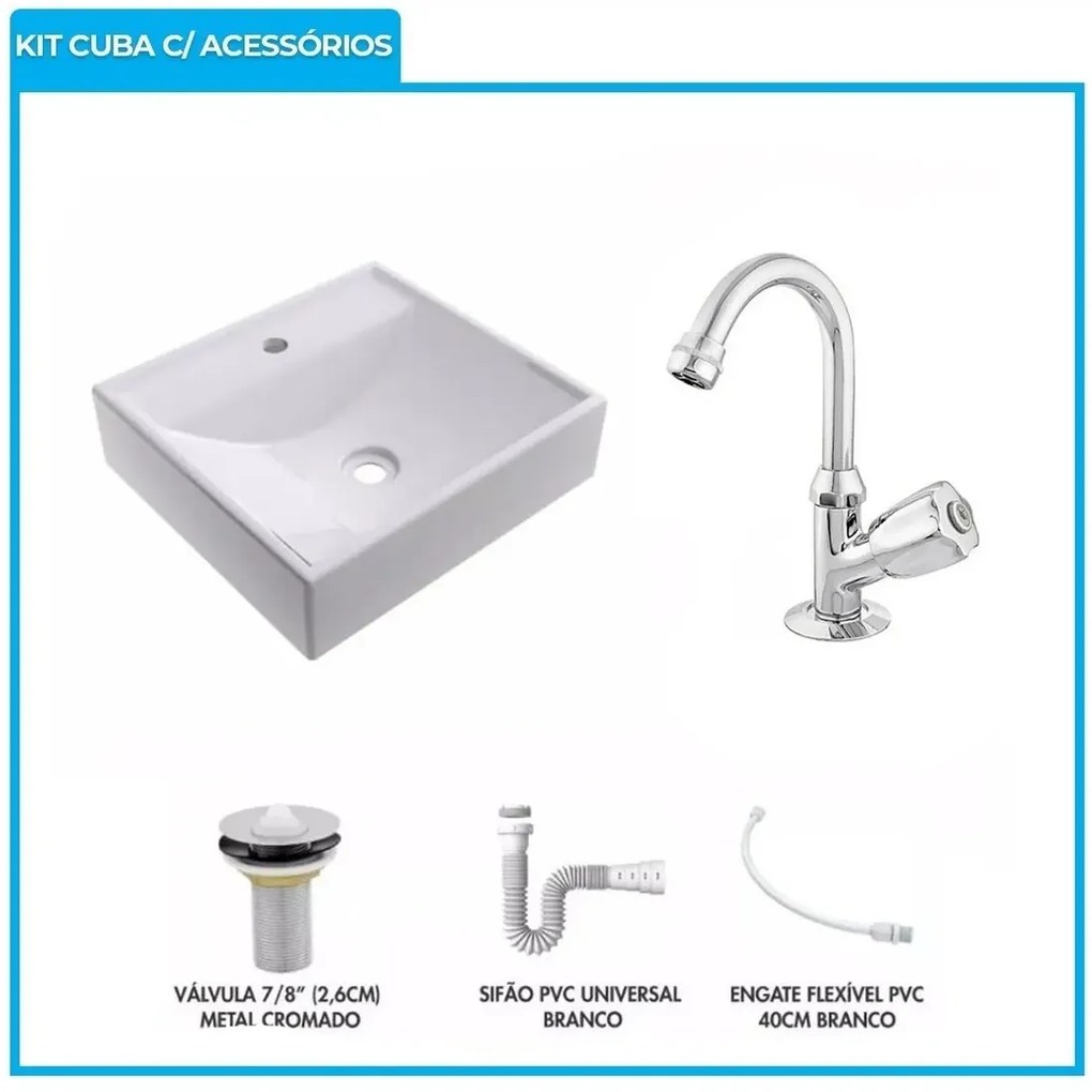 Conjunto Gabinete Banheiro Completo Cuba Painel Balcão Espelho Kit Torneira