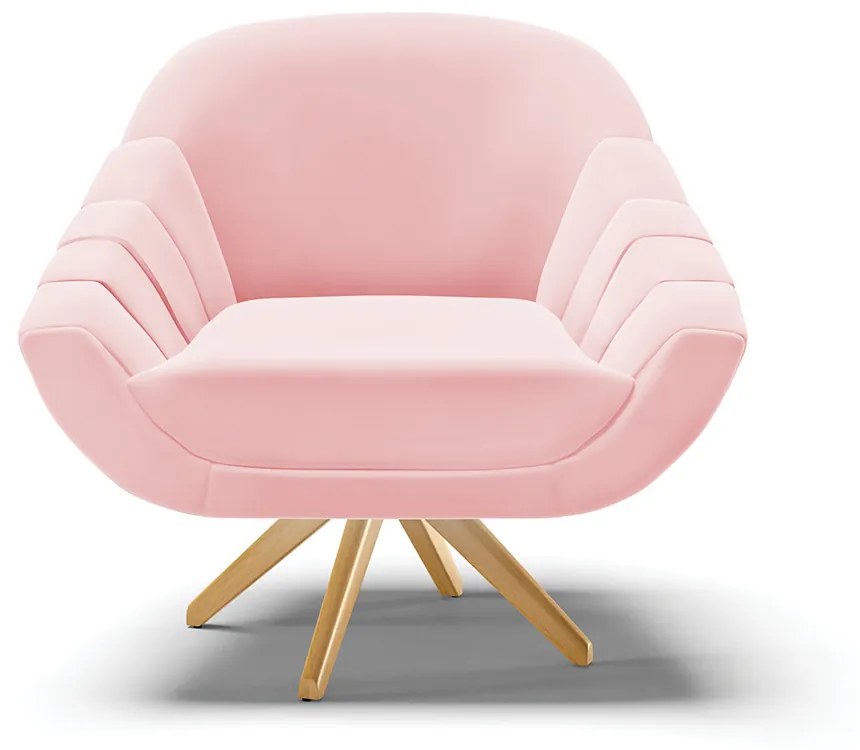 Poltrona Giratória Giovana Suede Base Madeira MA30 - D'Rossi - Rosa Bebê