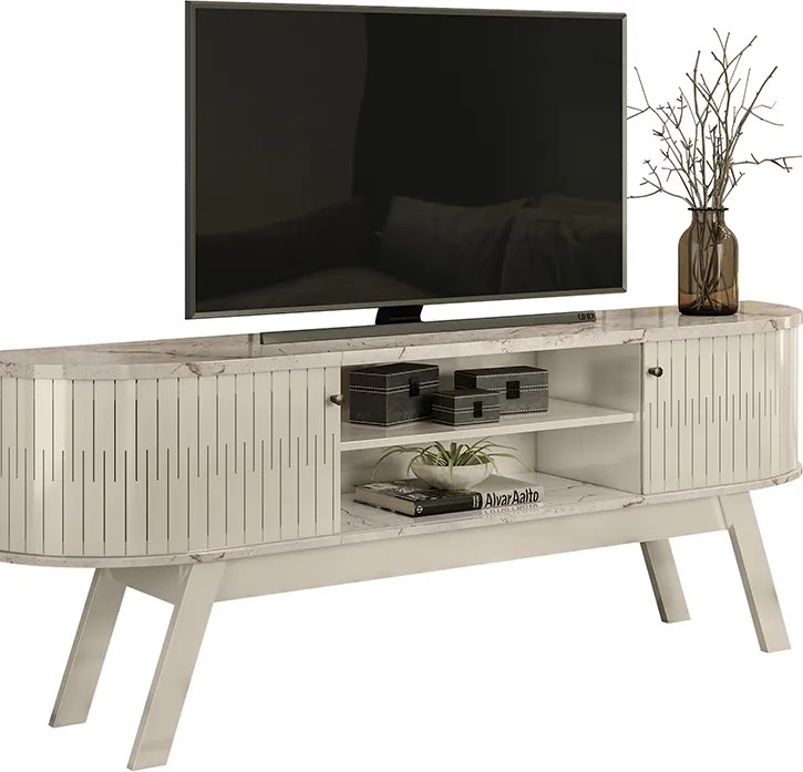 Rack TV 75 Pol 183cm Bancada para Sala Enzari Calacata/Off White M20 - D'Rossi