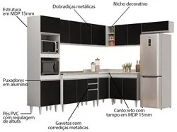 Armário de Cozinha Modulada de Canto 8 Peças CP03 Balcão com Pia Inox