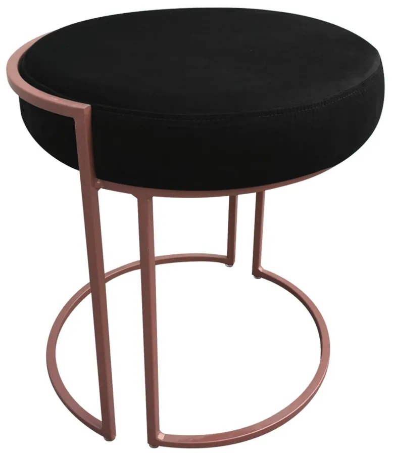 Puff Redondo Base Industrial Cobre Kit 2 Love Suede - Preto