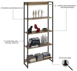Estante Livreiro Dynamica Industrial 80cm 5 Prateleiras C08 Carvalho -