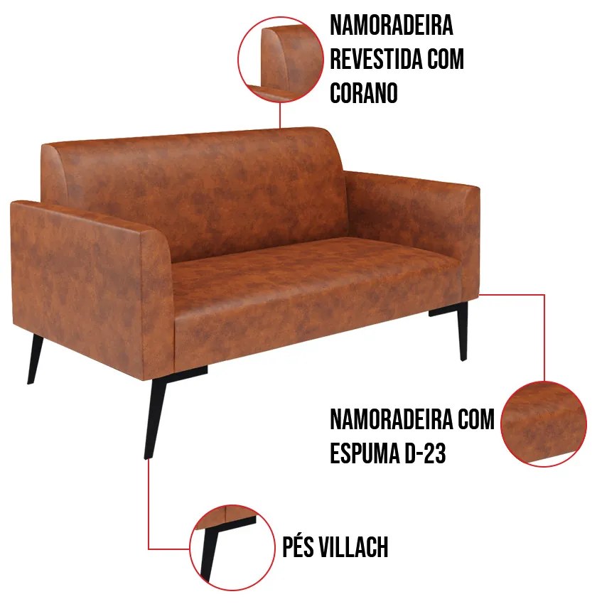Sofá Namoradeira com 2 Poltronas Pés Villach Marisa Corano D03 - D'Rossi - Nozes