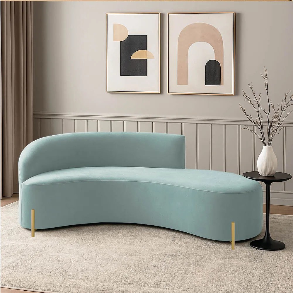 Sofá 4 Lugares Orgânico 220cm Pé Dourado Morgan Veludo/Cotelê - Menta