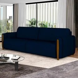 Sofá 3 Lugares 223cm Pés Madeira Amaranto M22 Veludo Azul Marinho - Mp