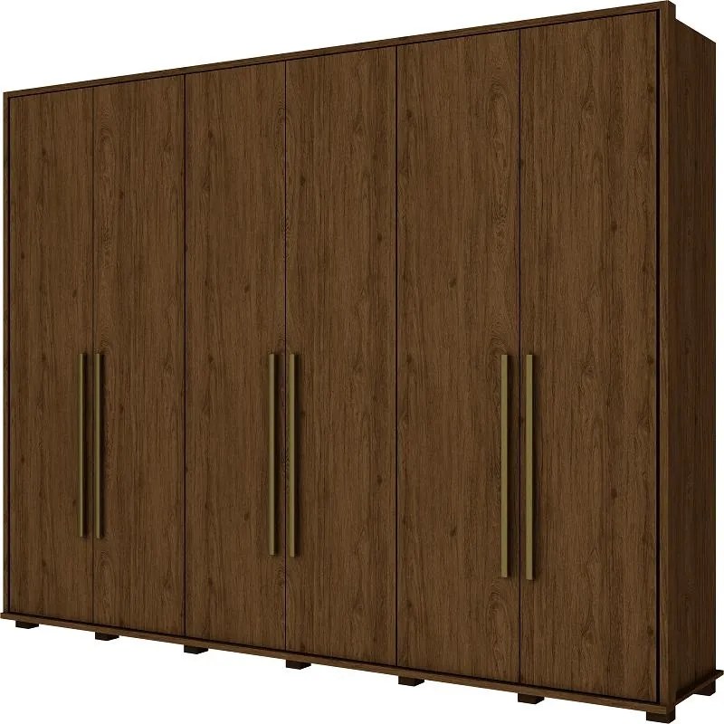 Roupeiro Guarda Roupa Casal 6 portas 6 Gavetas Castanho Henn