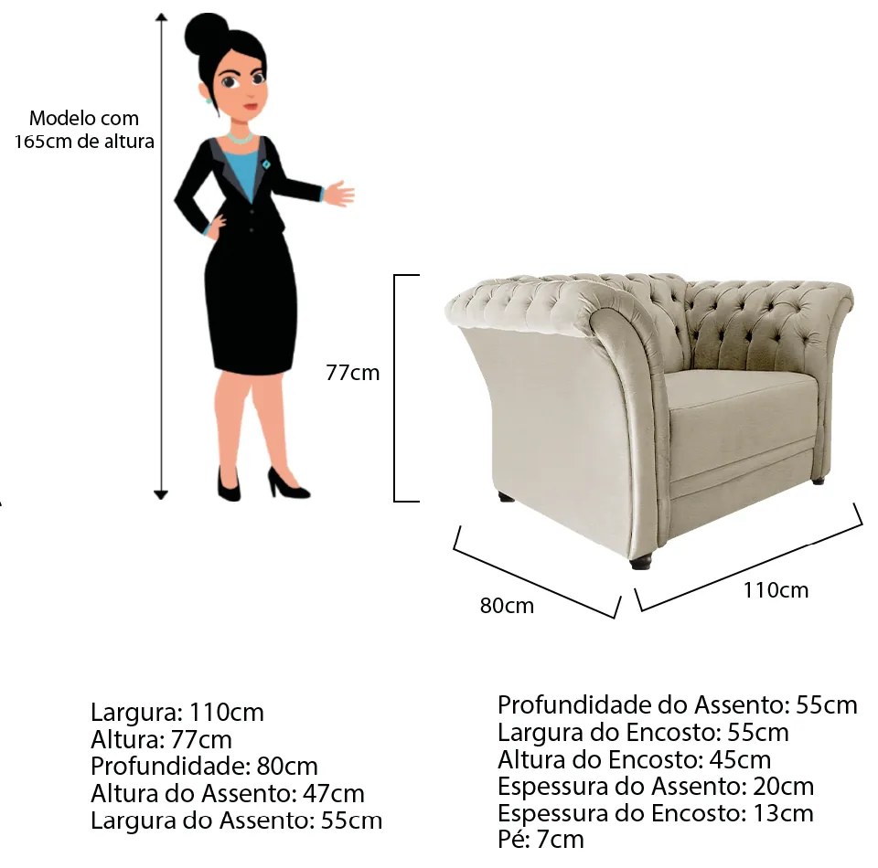 Poltrona Decorativa Chesterfield Sofia Corano Bege- ADJ Decor