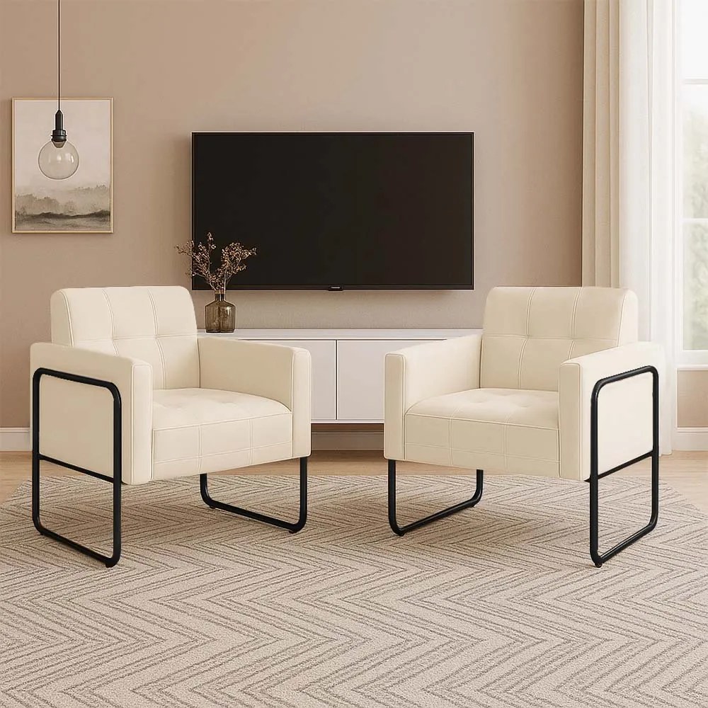 Poltrona Sala Industrial Alta Tubo Preto Kit 2 Elisa Suede D03 - D'Rossi - Bege