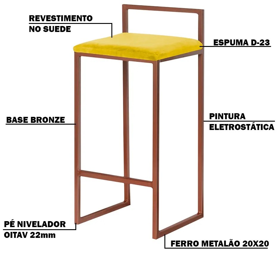 Banqueta Decorativa Jasmine Base Bronze Suede Amarelo G41 - Gran Belo