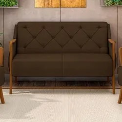 Poltrona Namoradeira 2 Lugares 135cm Capitonê Lapa M22 Veludo Marrom -