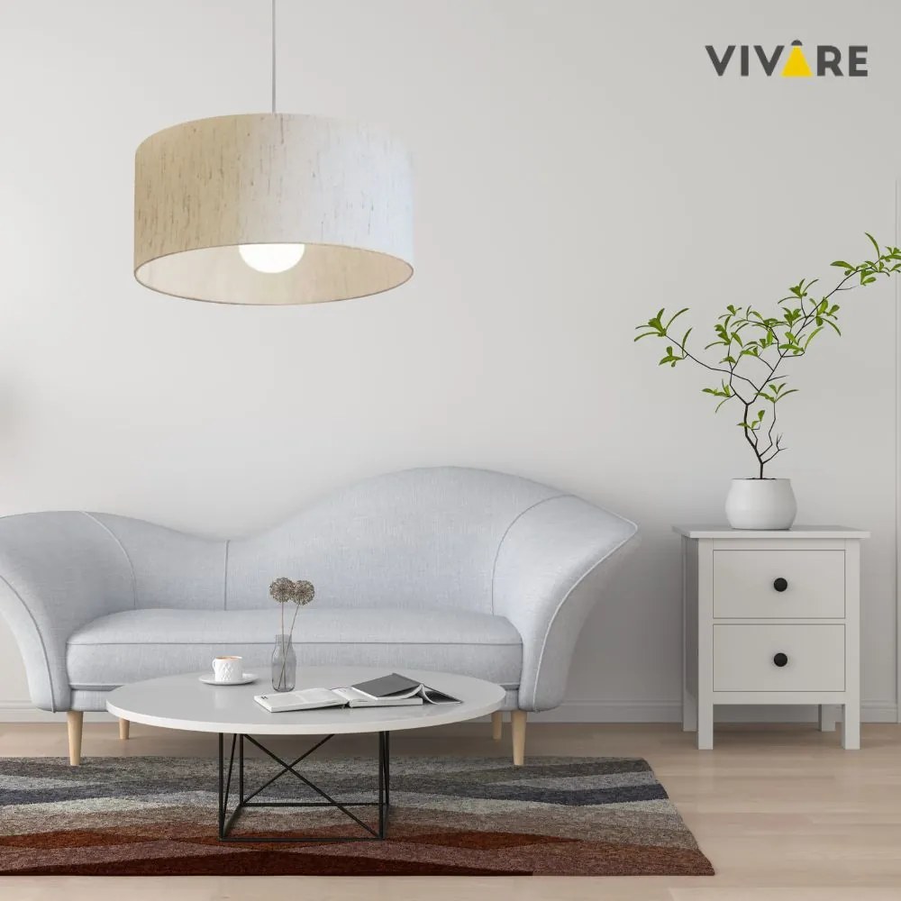 Lustre Pendente Cilíndrico Md-4052 Cúpula em Tecido 50x21cm Linho Bege - Bivolt
