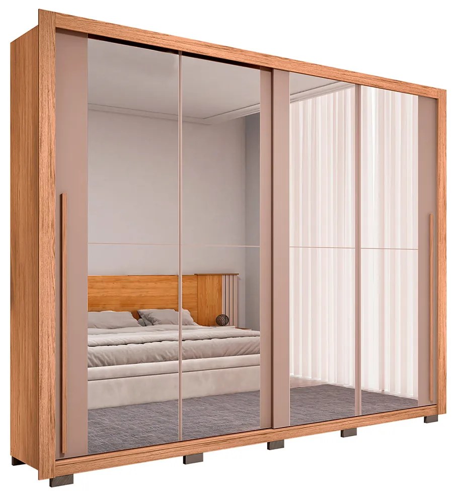 Guarda Roupa Lorian 245cm 2 Portas de Correr com 2 Espelhos e 4 Gavetas MDF Buriti/Fendi G11 - Gran Belo
