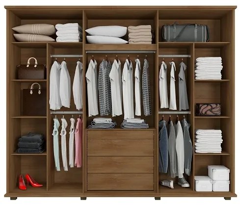 Guarda-Roupa Casal Com Espelho 6 Portas 5 Gavetas Estrela Cinamomo/Off White – RV Móveis