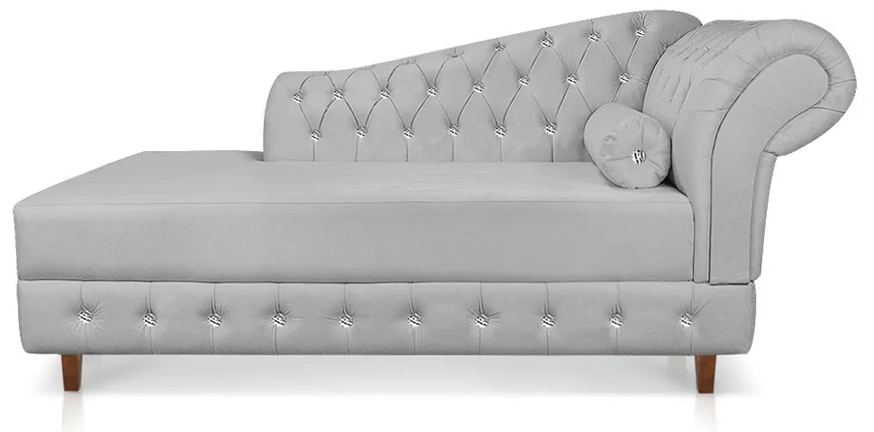 Divã Chesterfield 165 cm Capitonado com Strass Suede D'Rossi - Cinza