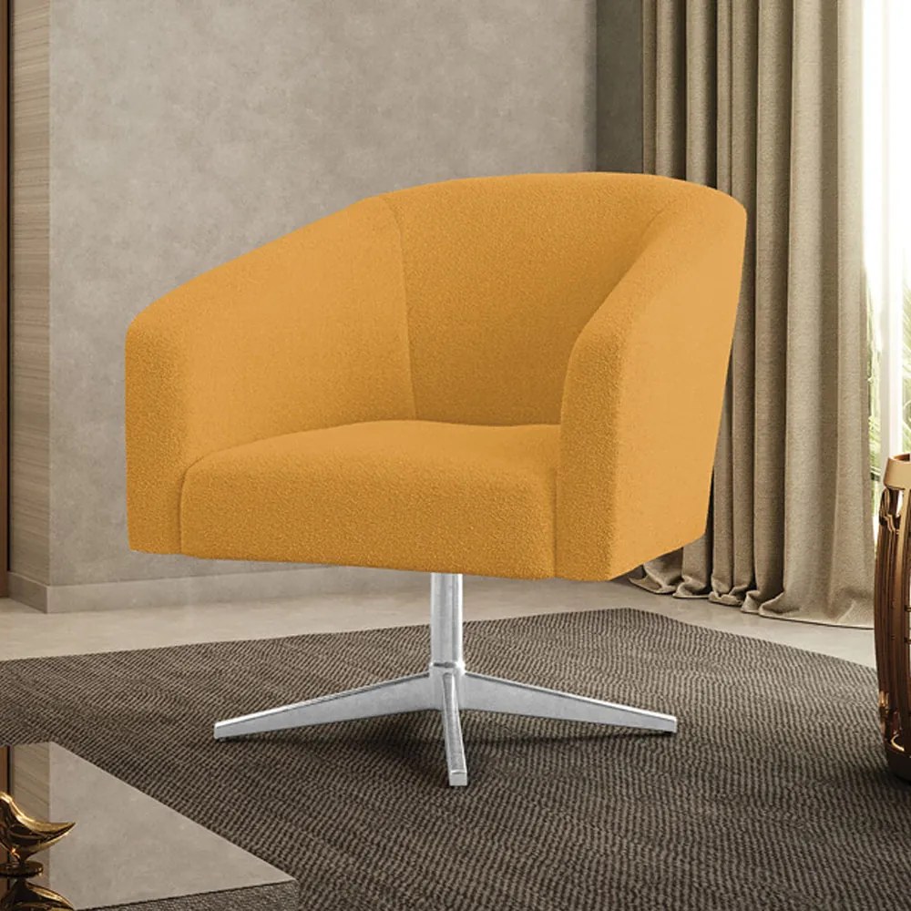 Poltrona Decorativa Giratória Cromada Stella Bouclê D03 - D'Rossi - Mostarda
